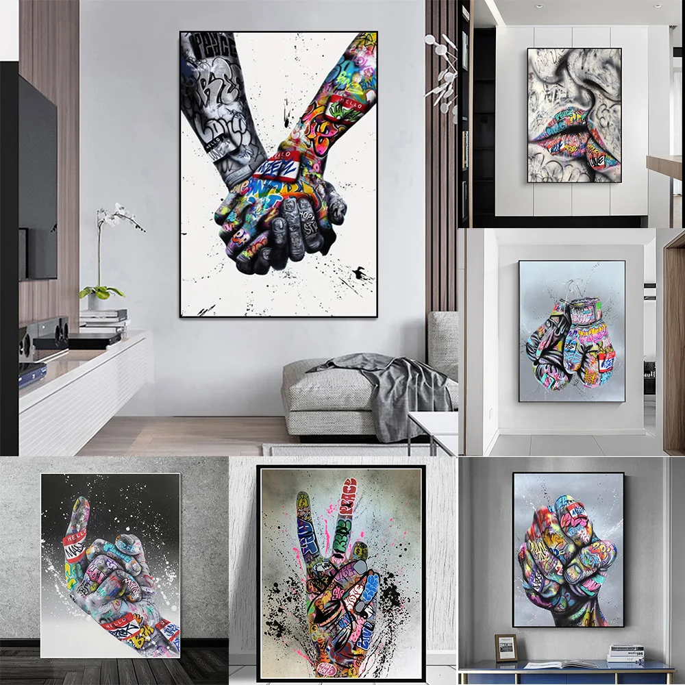 Новый уличного граффити живопись на холсте Lover руки современного искусства