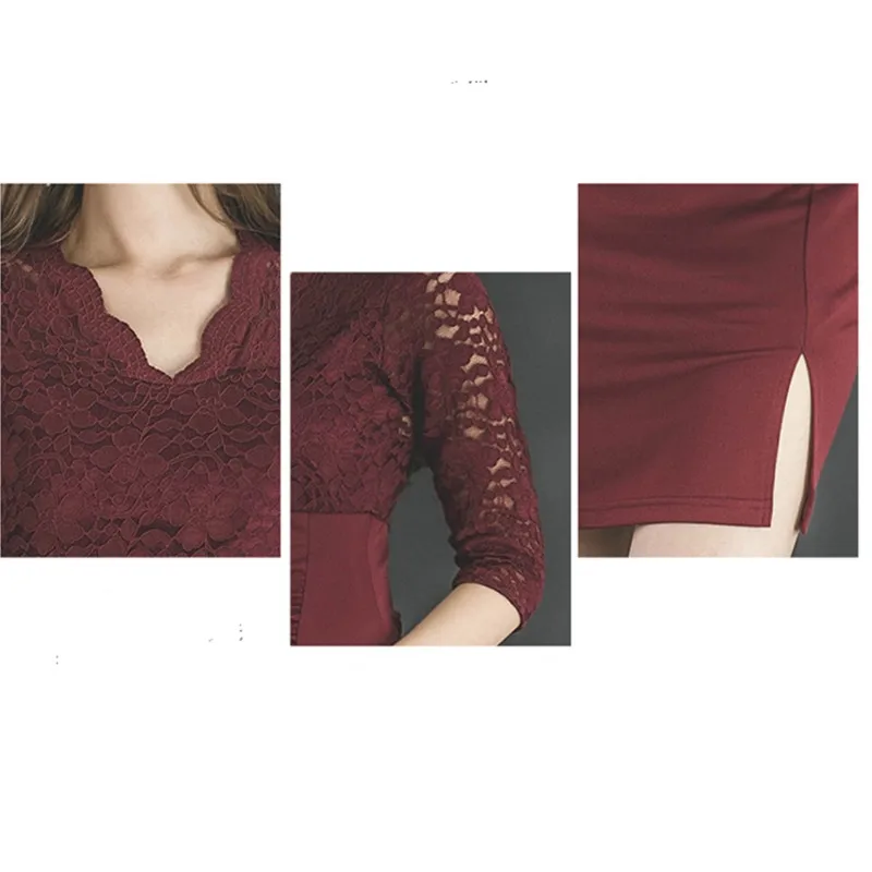 

Summer 2020 new retro lace stitching dress wearing elegant sexy V-neck club ladies pencil skirt