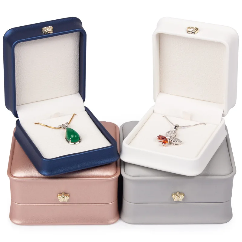 5PCS Square High-end Pu Leather Jewelry Ring Pendant Bracelet Box Golden Round Corner Crown Decoration 4 Colors Available