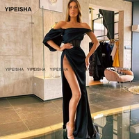 yipeisha sexy black mermaid evening dresses high split off shoulder long prom gown robe de soiree formal party dress