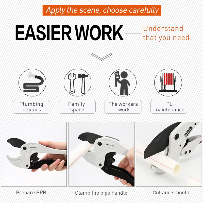 

PVC Pipe Cutter 36mm 42mm 64mm Aluminum Alloy Body Ratchet Scissors Tube Cutter PVC/PU/PP/PE Hose Cutting Hand Tools