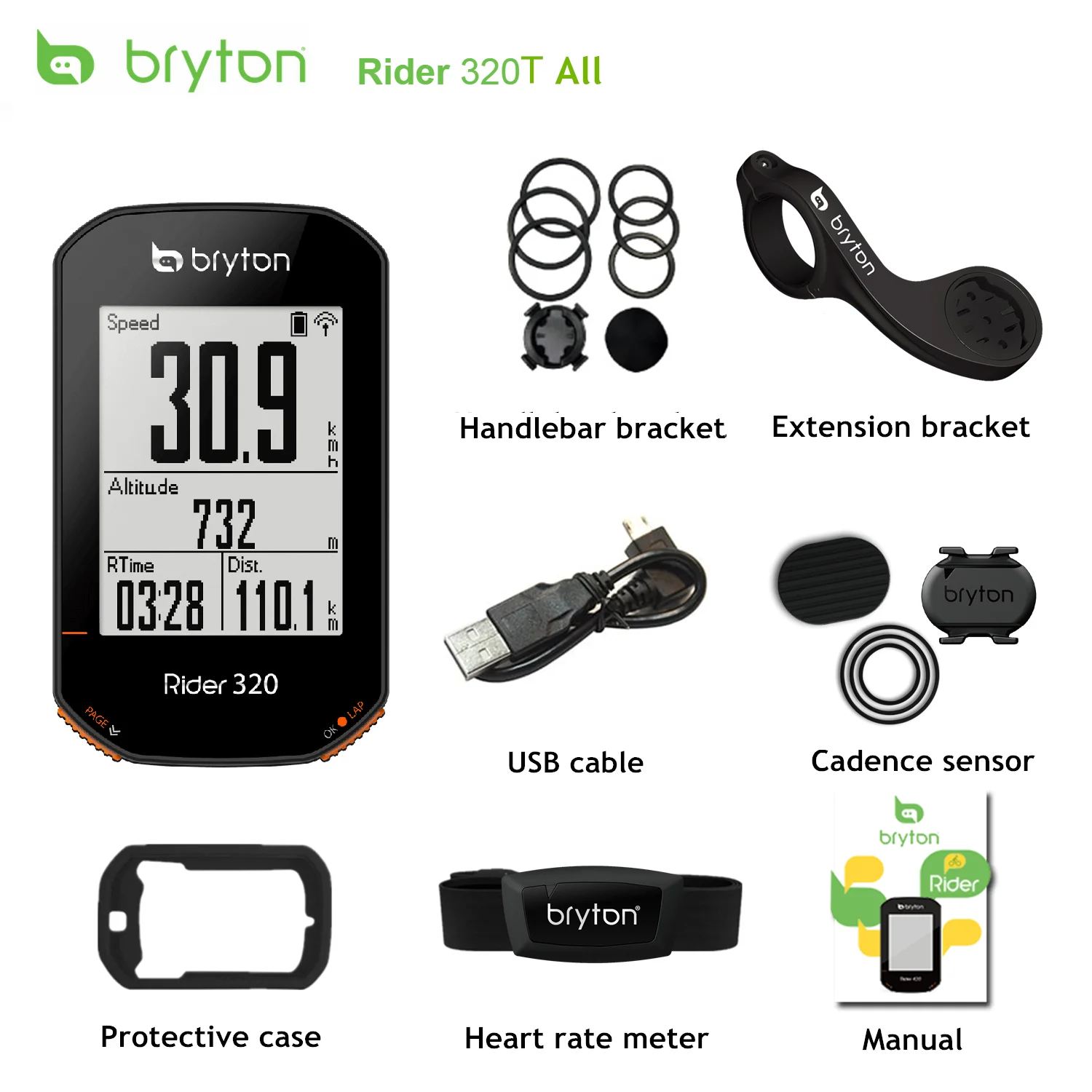 Велосипедный компьютер Bryton Rider 320 беспроводной GPS GNSS/ANT + Bluetooth Глобальная скорость