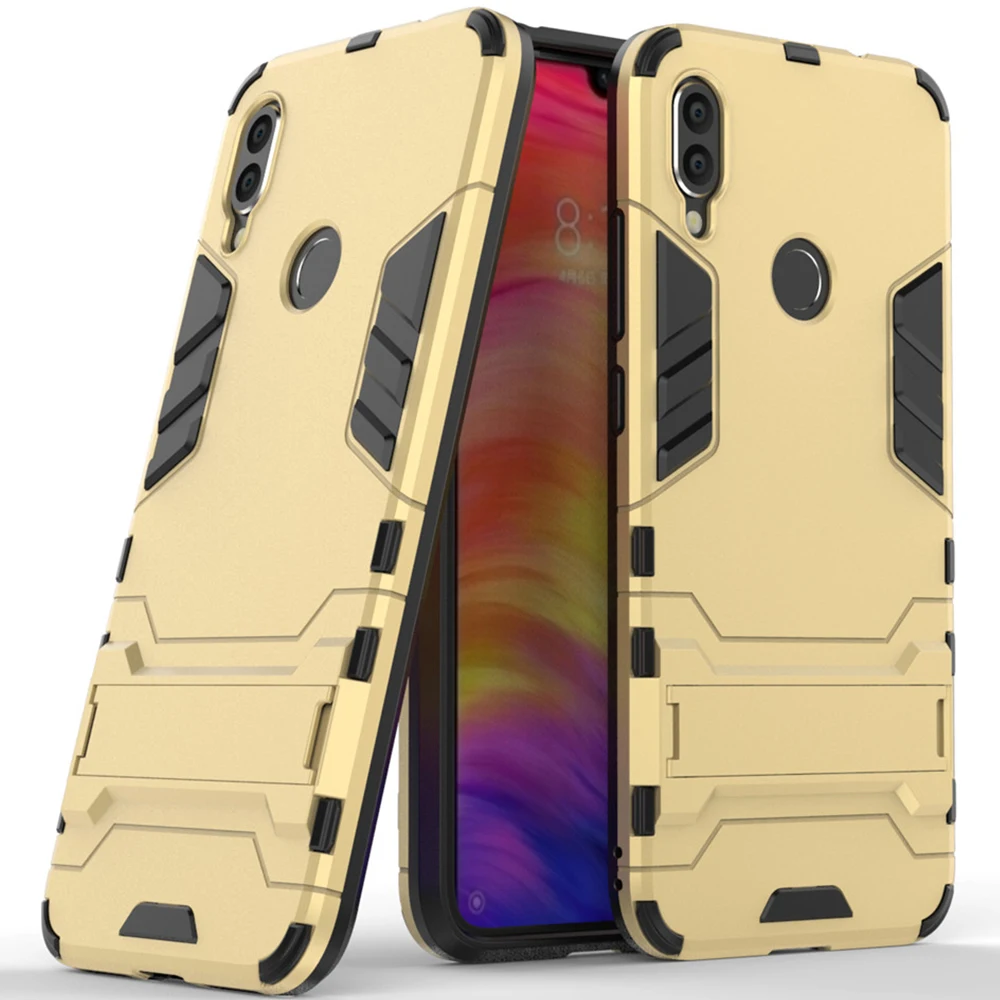 Gold Для Xiaomi Redmi Note 7 чехол Роскошный Железный человек Стенд чехол жесткий Броня+ Мягкий Силиконовый ТПУ чехол для Xiaomi Redmi Note 7 - Цвет: Gold