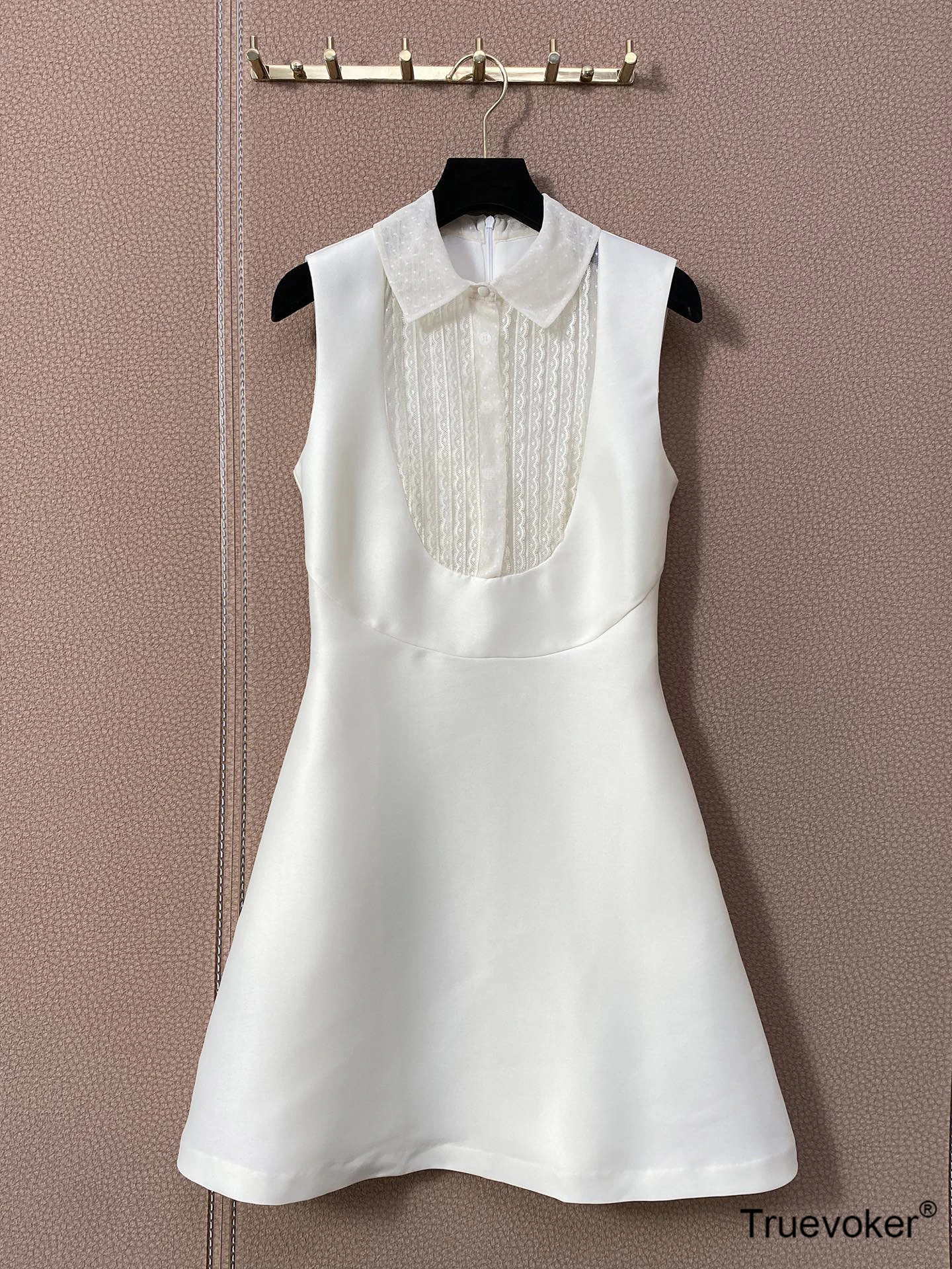 

Summer Runway Fashion Prom Dress Women Sleeveless Lace Collar Color Block Lady Classic Vintage Tank Dress