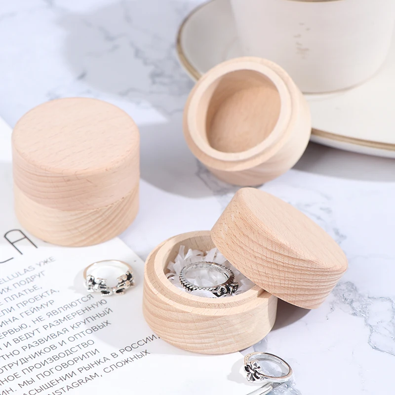 

1Pc Rustic Ring Box Round Wooden Wedding Engagement Ring Box Rings Holder Box