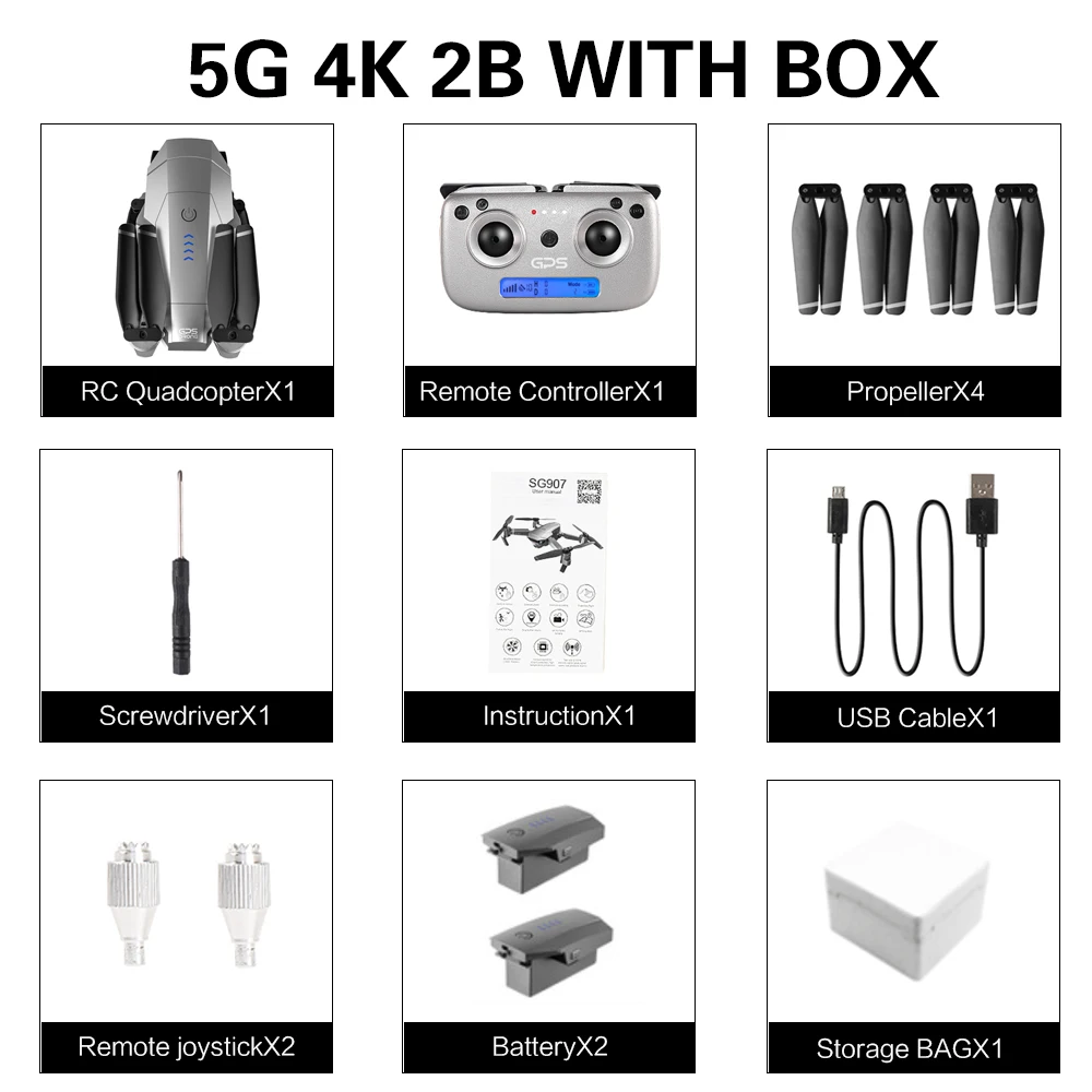 5G 4k 2B with box SG907 gps Дрон с 4K HD двойной камерой Широкий угол анти-встряхивание Wi-Fi FPV RC Квадрокоптер складной дроны Профессиональный gps Следуйте за мной - Цвет: 5G 4k 2B with box