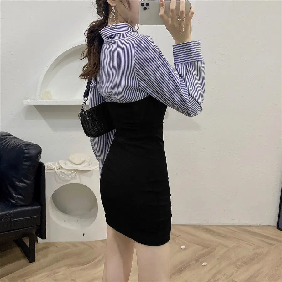 

Gothic Y2k Dress Women Casual Stripe Party Mini Dress Female Elegant Long Sleeve High Street One-piece Dress Korean 2021 Autumn