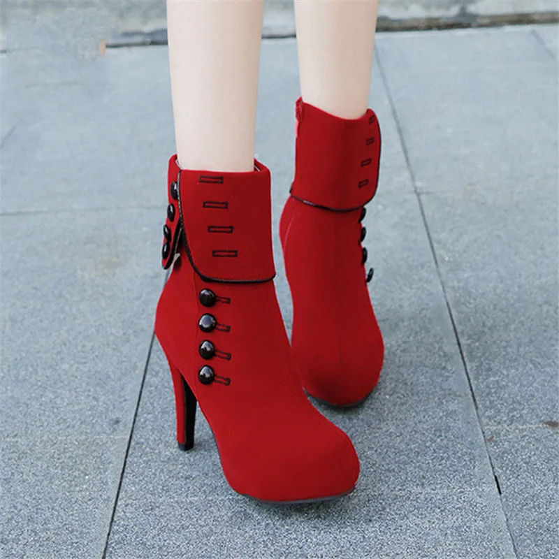 2021 fashion women's ankle boots high heels thick-soled flocking buckle boots women's shoes women 42