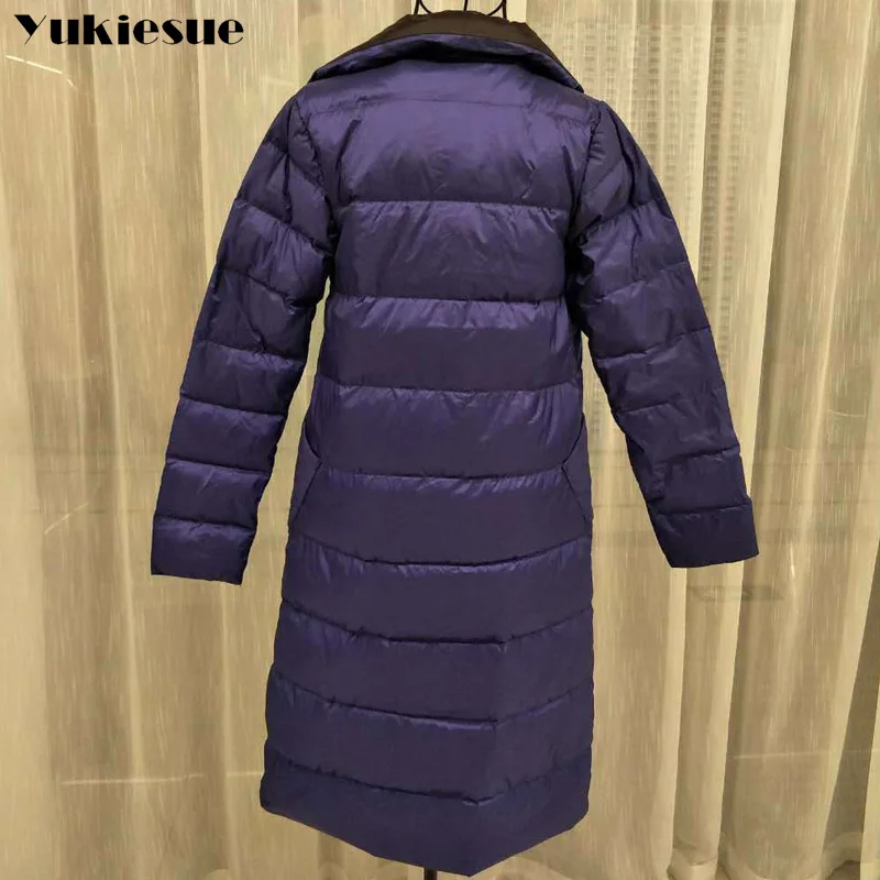 Белый пуховик на утином пуху ультра-светильник женский зимний двусторонний