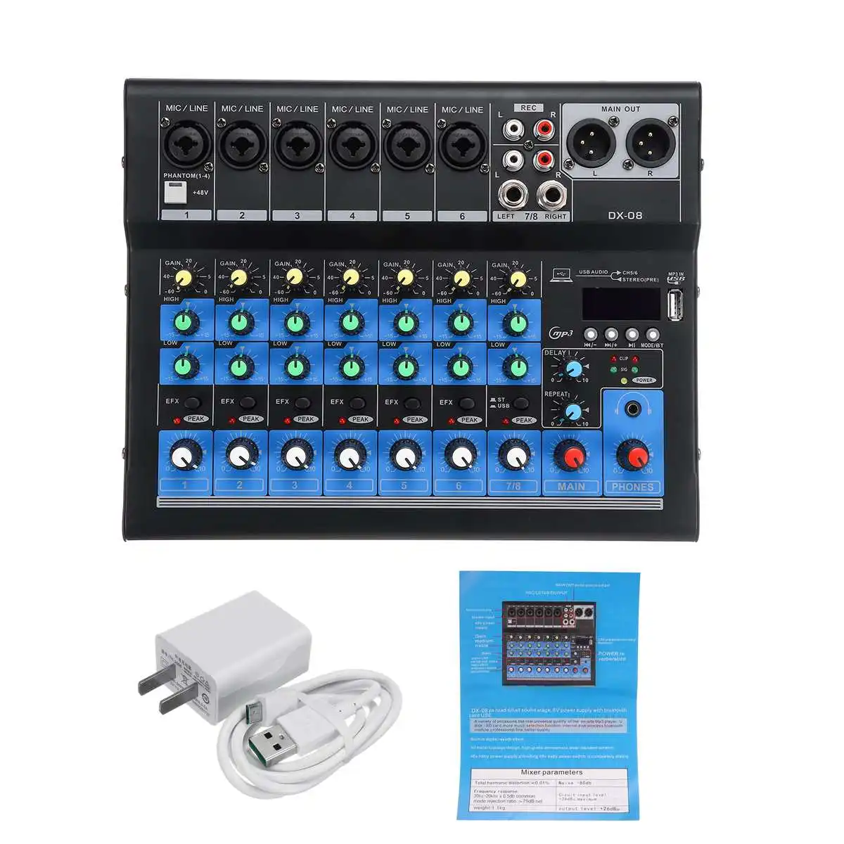 Портативный 8 канальный аудио микшерный пульт с Bluetooth USB DJ микшерная консоль MP3 Джек караоке 48V усилитель для караоке Вечерние