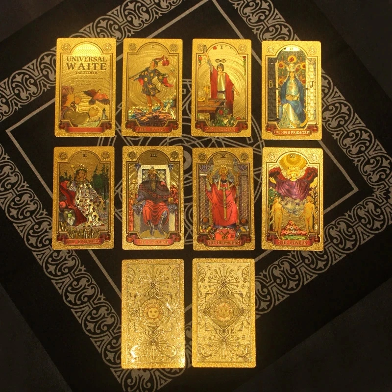 

Plastic Waterproof Tarot Gold Foil Tarot Cards Full English Edition Magician Tarot Deck Board Game with English Rules book Gift
