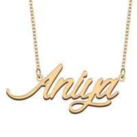 aniya name necklace for women stainless steel jewelry 18k gold plated alphabet nameplate pendant femme mother girlfriend gift