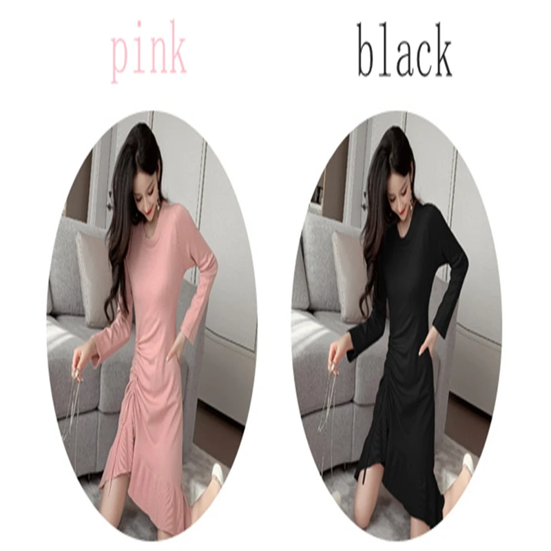 

Sexy Fishtail Drawstring Knitting Dress Long Sleeve High Solid Color Dress 2020 New Autumn