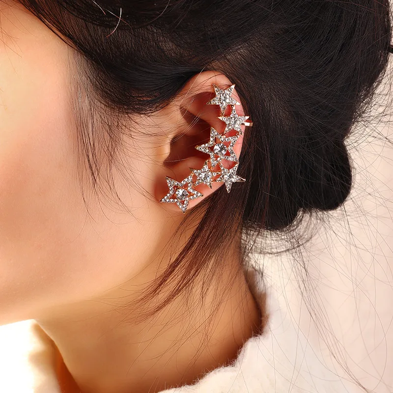 

1PCS New Fashion Crystals CZ Stars Ear Clip Cuff Wrap Earrings No Piercing-Clip On Cartilage Wrap Earring Dropshipping