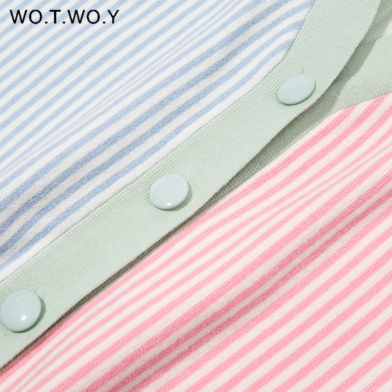Женский однобортный Кардиган WOTWOY Укороченный кардиган в радужную полоску с