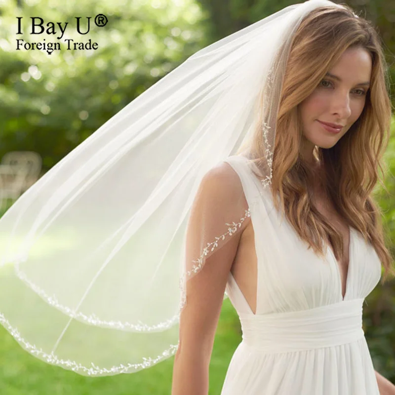 Цветочная свадебная фата с кристаллами по краям Фата для невесты белая цвета
