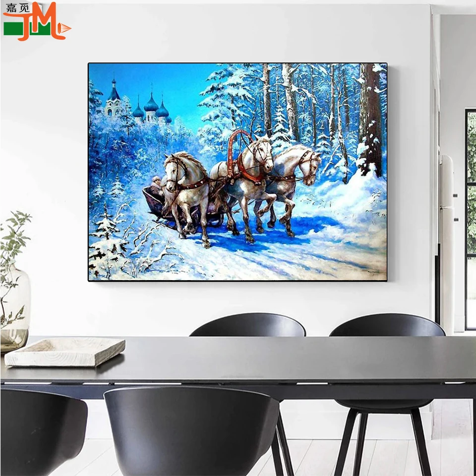 5D алмазная живопись зимняя природа вышивка крестиком мозаика животное лошадь