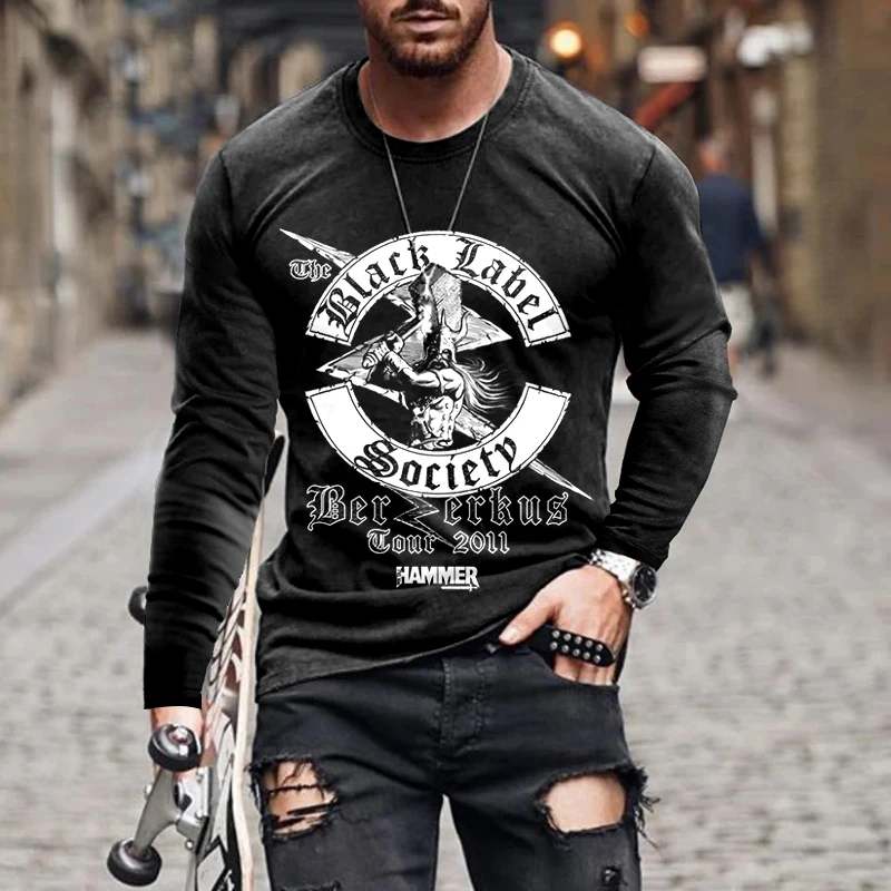 

European and American popular men's leisure sports 3D digital printing T-shirt Street trend 3D printing long sleeve T-shirt s-6x