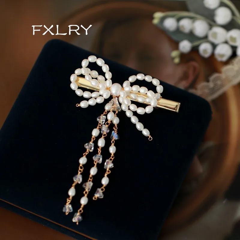 FXLRY оригинальная ручная работа натуральный жемчуг модный бант бахрома боковой зажим челки зажим для женская шпилька