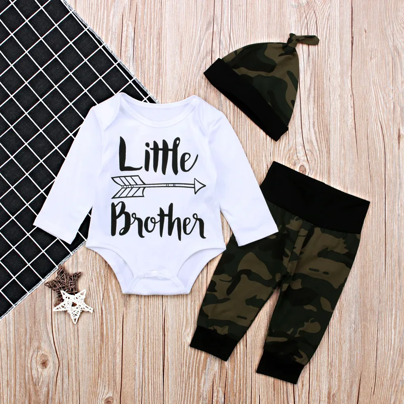 

2020 TALLOLY boys and children spring and autumn long-sleeved one-piece romper + camouflage trousers three-piece children's wear