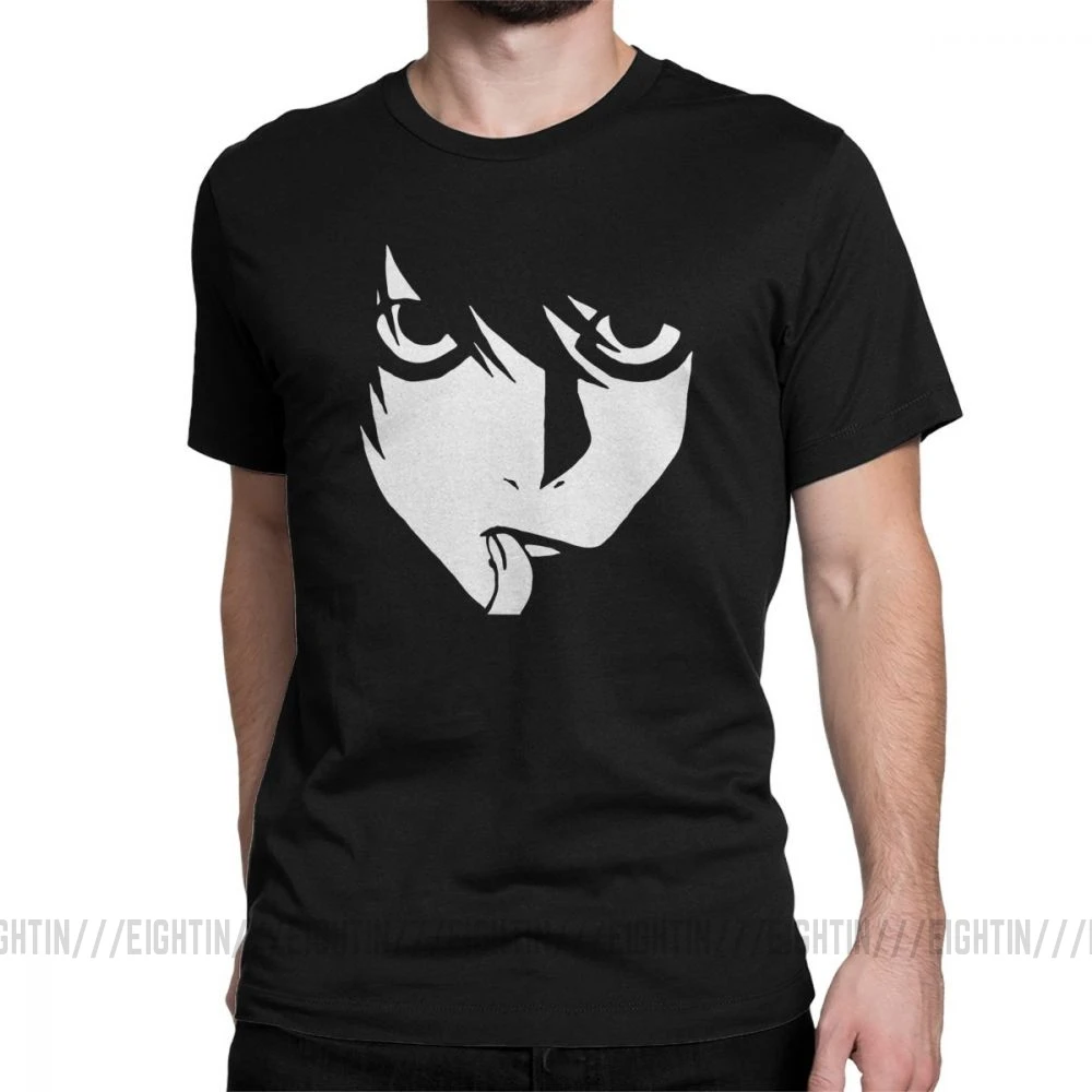 L Death Note Футболка хлопок аниме футболка мужская забавная короткий рукав круглый воротник тройники 5XL большой размер - Цвет: Черный