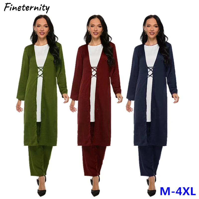 

Islamic Clothing Dress Set for Women Three-Piece Female Muslim Fashion Abaya Outfits Suit RamadanTurkey Moroccan Kaftan Ensemble