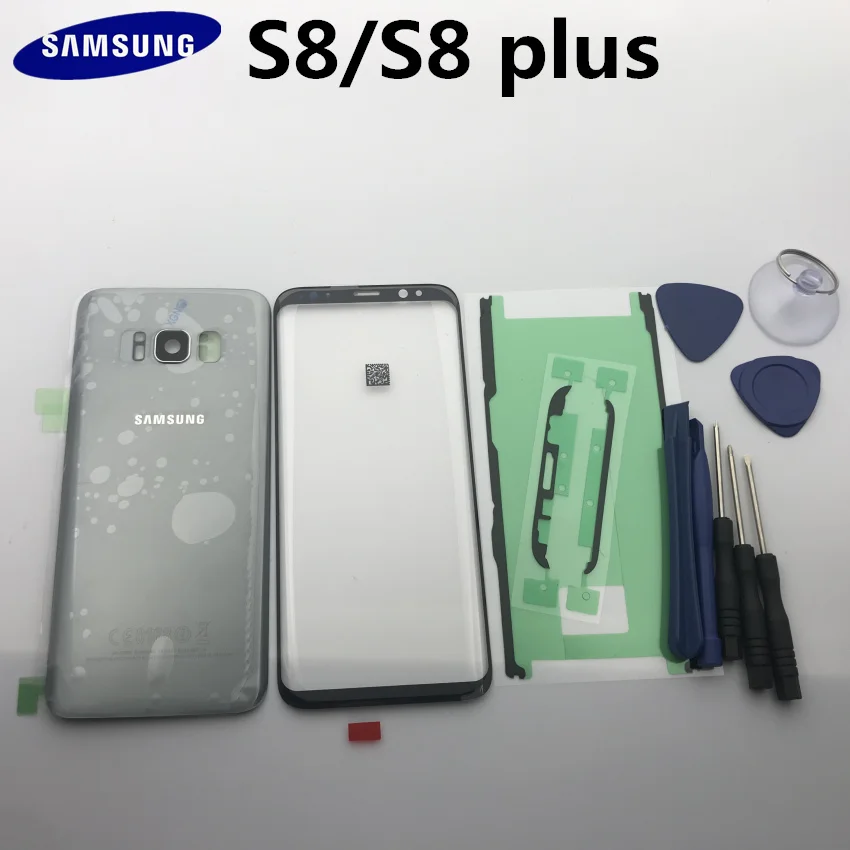 Новинка,, для samsung Galaxy S8, G950, S8+ plus, G955, Задняя стеклянная крышка, задняя крышка, крышка батареи, дверь+ передняя стеклянная линза+ клей+ Инструменты