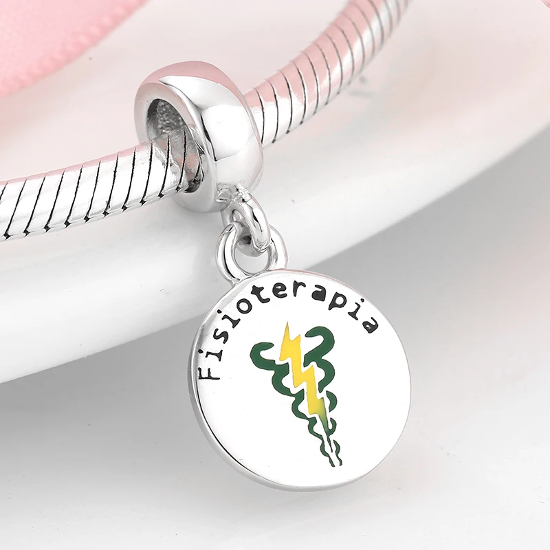 Настоящее 925 пробы серебряные физиотерапия символ Изящные Подвески Бусы Ювелирные изделия подходят для оригинальных женщин Пандора Шарм Браслет