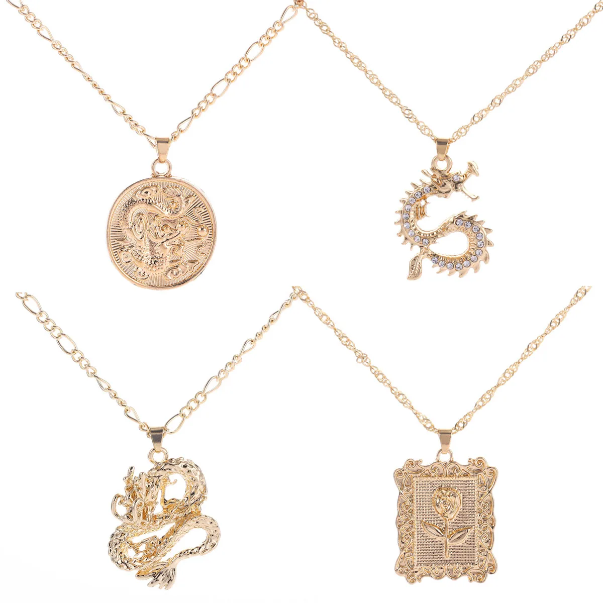 Фэн-шуй дракон роза подвеска ожерелье золотое короткое талисман для женщин и