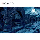 Фон для фотосъемки в стиле Хэллоуин с изображением темной полнолунной ночи винтажной городской стены