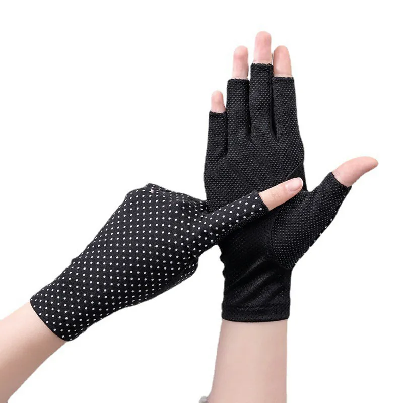 

Women Half Fingers Gloves Summer Stretch Thin Semi-Finger Driving Gloves Anti-Slip Sunscreen Anti-UV Fingerless Glove Mittens