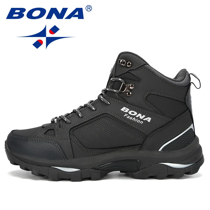BONA New Men Winter Running Boots Anti-Skidding Leather Sneakers Comfy Man Short Plush Snow Boots Durable Outsole Sports Shoes