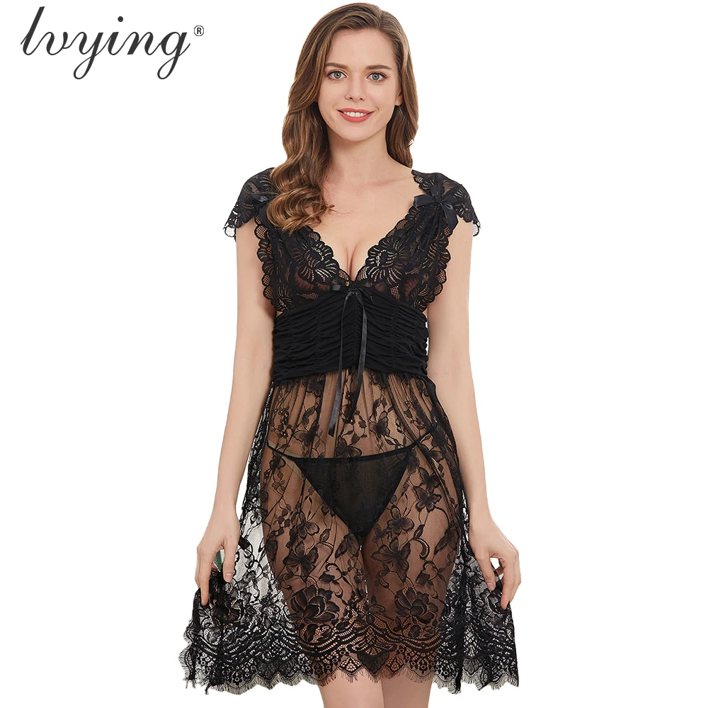 

Sexy Night Dress Plus Size Women Pyjama Female Lingerie Lace Sleepwear Embroidery Nightgown Silk Nightwear Girl Pyjamas Nightie