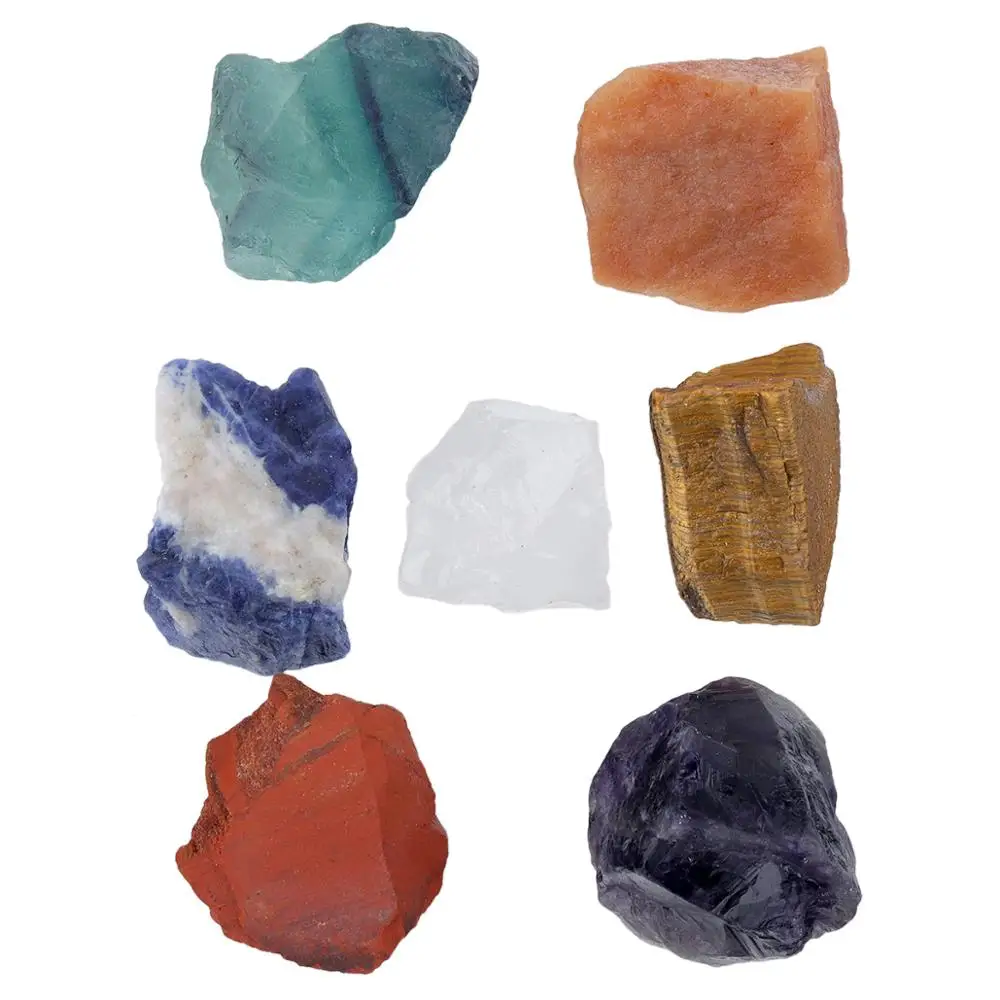 

TUMBEELLUWA 7Pc/Set Healing Crystal 7 Chakra Stone Natural Raw Rough Stone for Tumbling,Cabbing,Energy Reiki