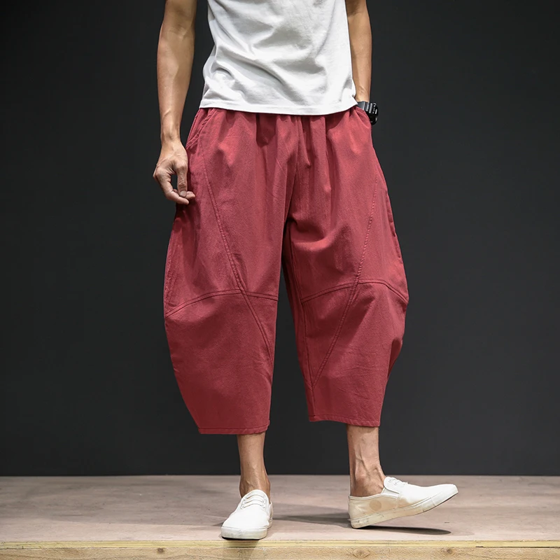 

2020 Summer Male Cross Pants Loose Korean Casual Pants Men Streetwear Calf-Length Casual Harem Pants Men Hiphop Jogger Trousers