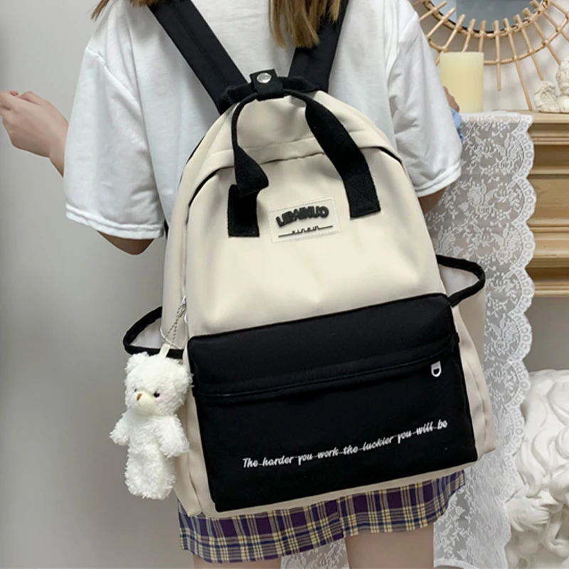 

Panelled Women Backpack for Girls Large Capacity Oxford School Bag Preppy Style Bagpacks Female Student Waterproof Rucksack Lady