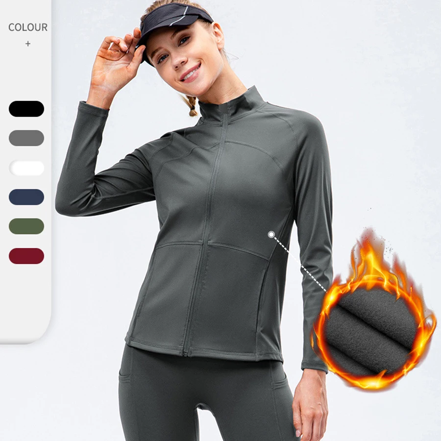 

Thick Yoga Jackets Women Fitness Stand-up Collar Zipper Gym Clothing Sports Training Coat Running Plus Velvet Tops Autumn Winter