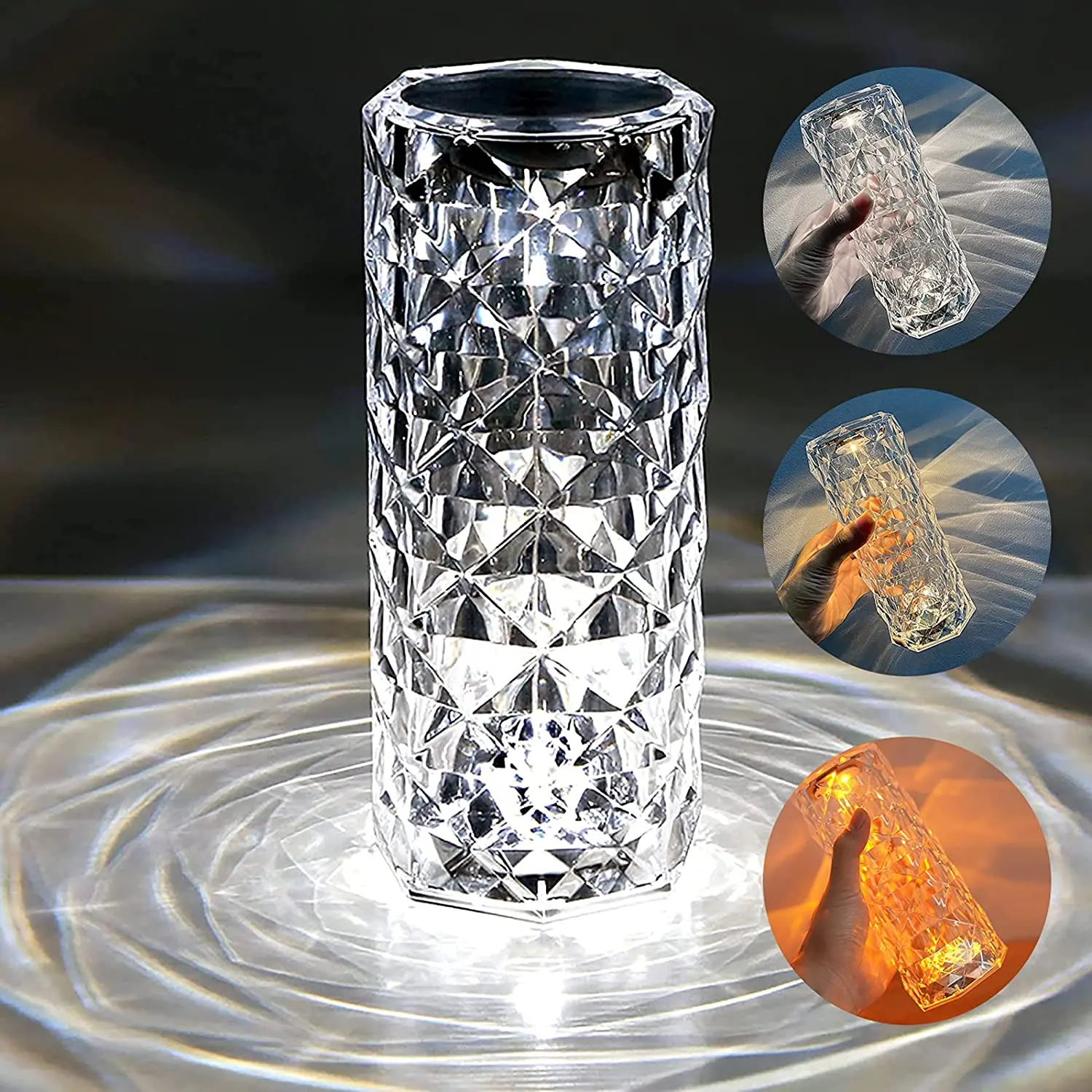 

Rechargeable Night Light 3 Colors Diamond Touch Lamp Christmas Home Decoration Light for Bar Bedroom Bedside Led Crystal Lights