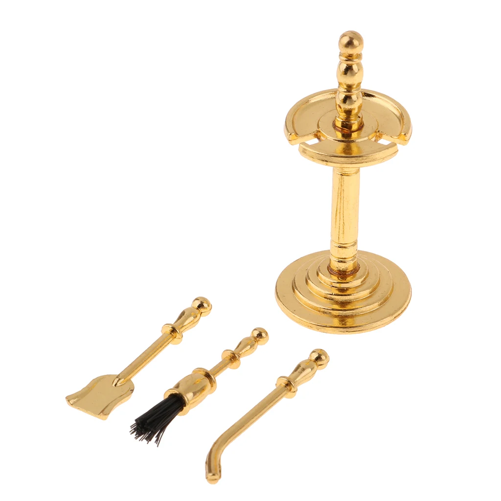

1/12 Dollhouse Miniature Golden Cleaning Tools Holder Set Life Scenes Decor