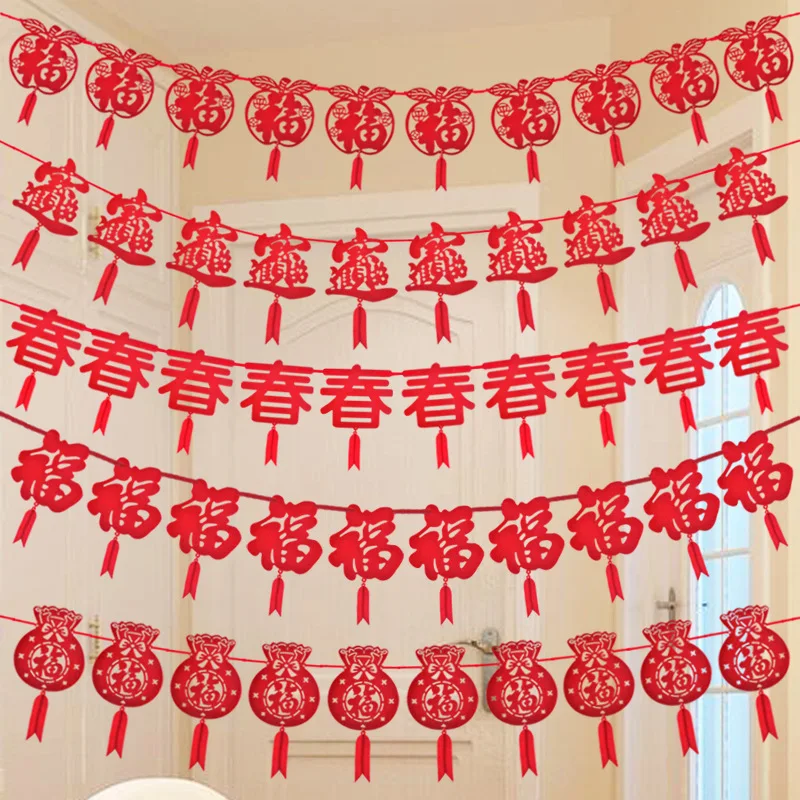 

Spring Festival Flag Hangings Home Decoration Warm Spring Festival Garland Decorations Modern Non-woven Garlands Flag Hangings