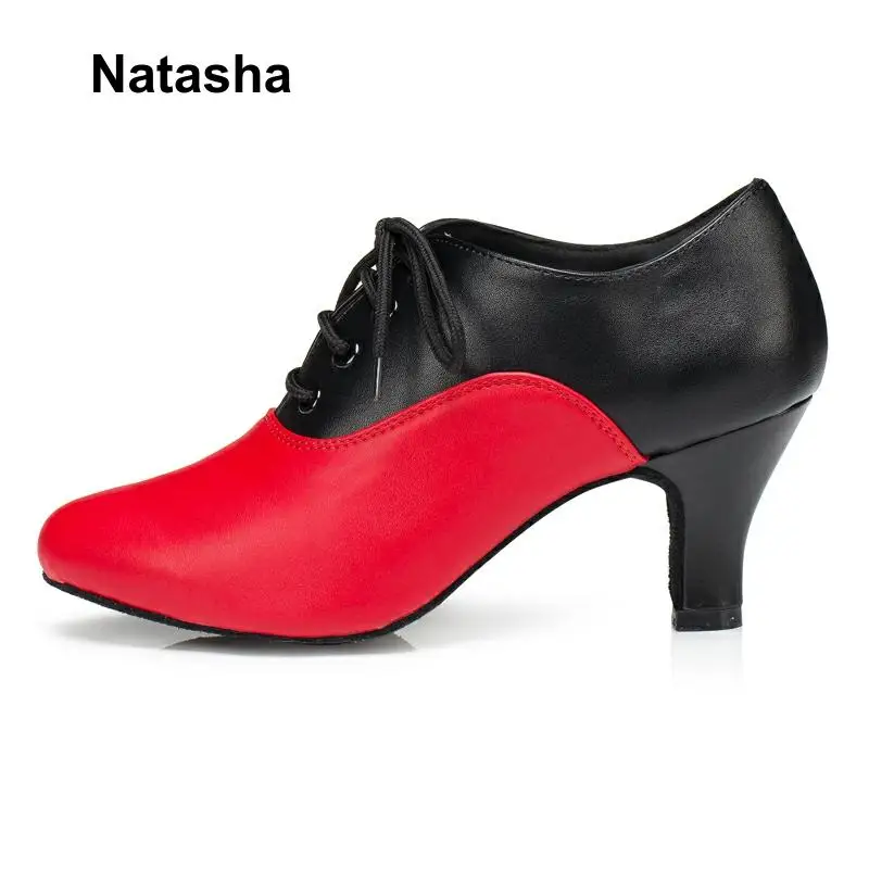 Танцевальные туфли из натуральной кожи красного и черного цвета|Обувь для