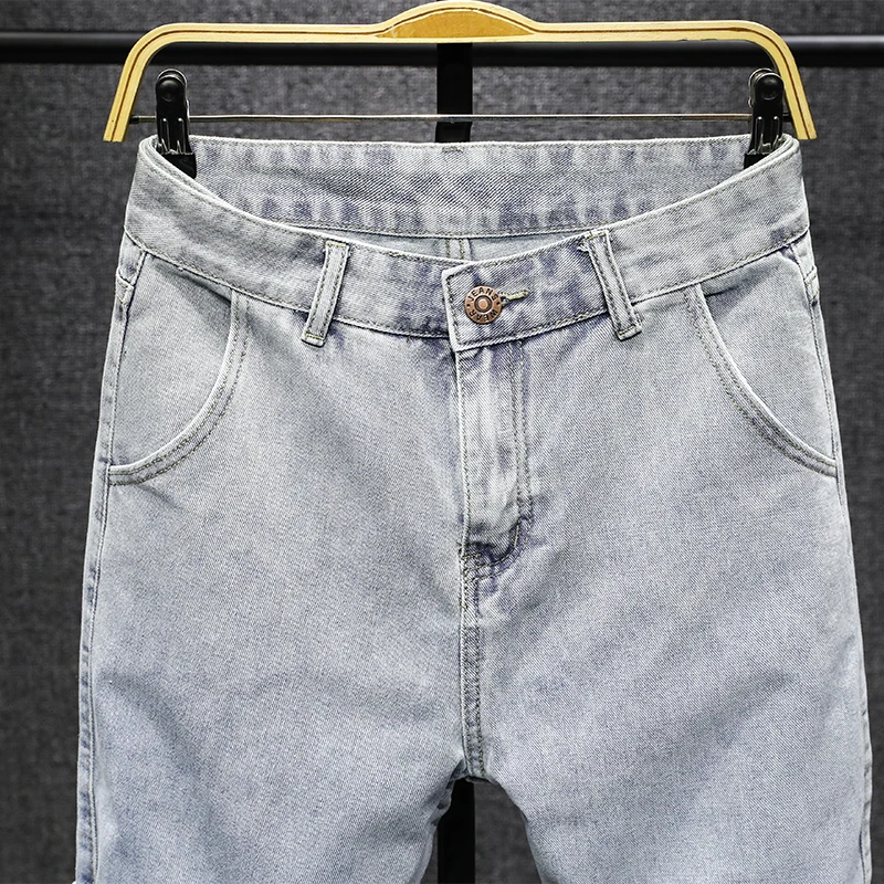 Мужские Винтажные однотонные свободные джинсовые брюки с несколькими карманами