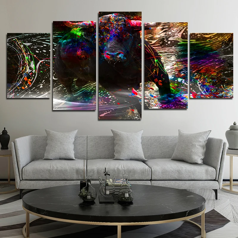 

5 Pieces Colorful Animals & Kids & Beauty Picture Canvas Painting Wall Art Poster For Living Room Nordic Decoration Background