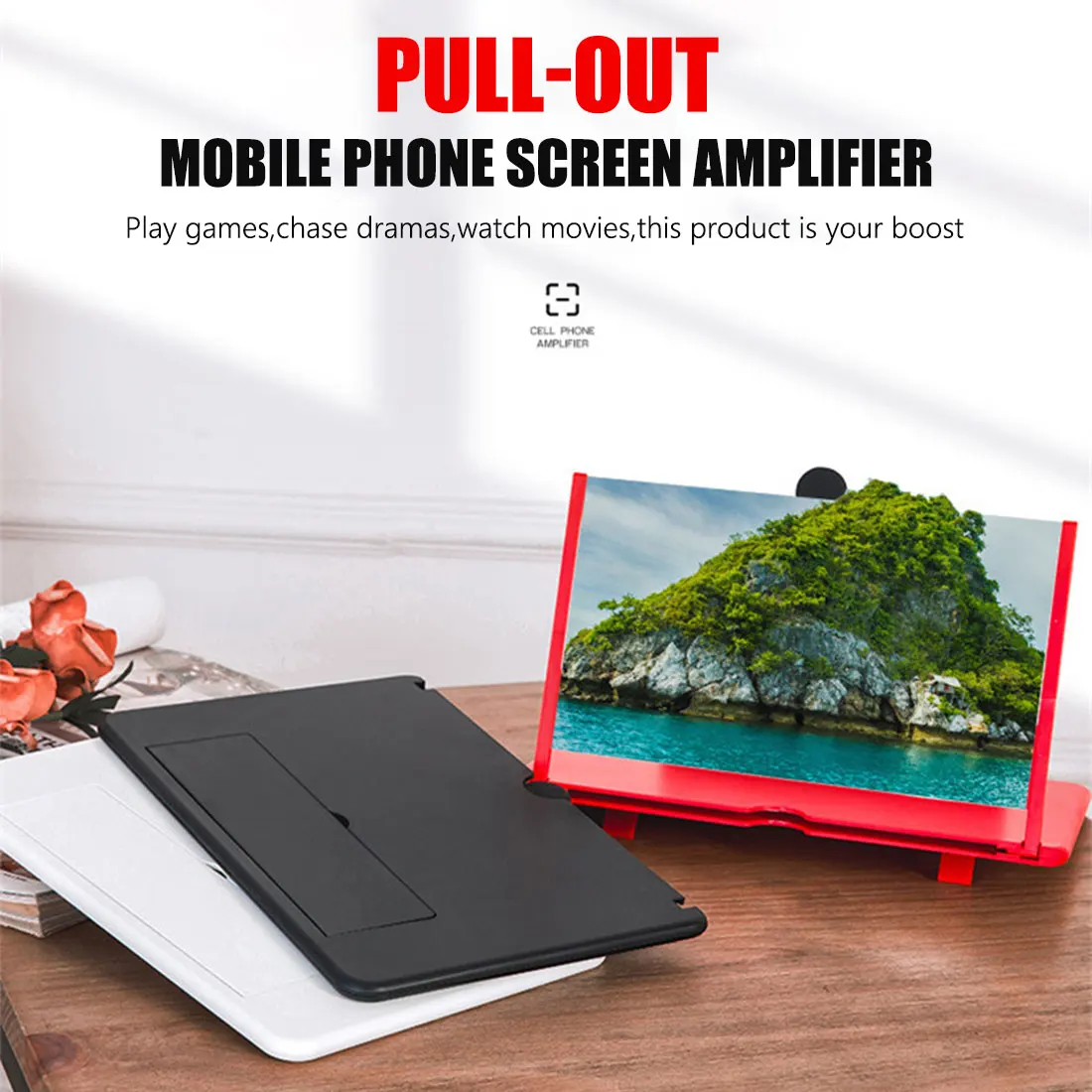 

4X Cell Phone Amplifier 3D Effect High Definition Large Screen with Desk Holder Magnifying Folding for Movie Game Pull Typer