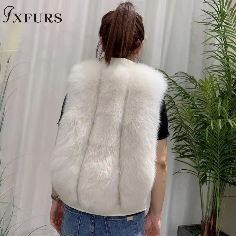 Женский жилет на утином пуху теплая безрукавка из натурального Лисьего меха без