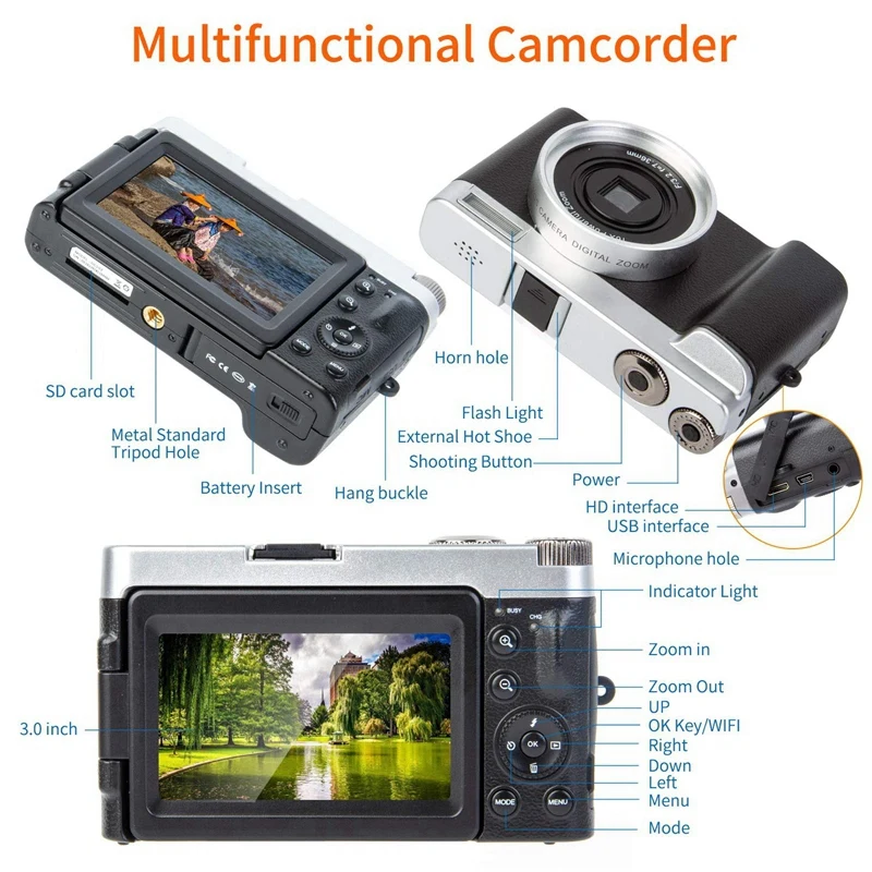 IG-Digital camera видеокамера Vlogging YouTube recorder HD1080P 30FPS 24.0MP 3 0 дюймов флип-экран 16X цифровой