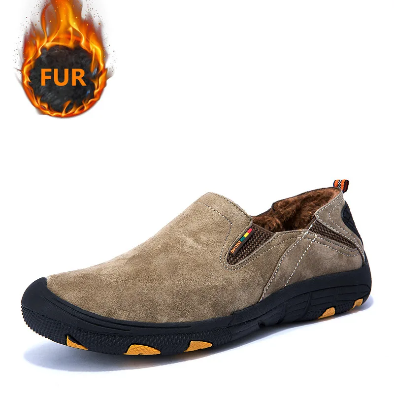 T-khaki Plus velvet A-DE; Брендовые повседневные мужские кроссовки; Лоферы для мужчин; замшевая обувь; коллекция года; сезон осень-зима; слипоны для вождения и прогулок; качественная обувь - Цвет: T-khaki Plus velvet