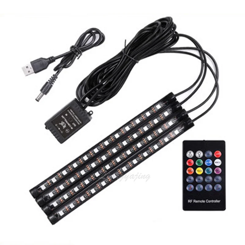 LED Car Foot Light Ambient Lamp With USB Cigarette Lighter Wireless Remote Music Control Automotive Interior Decorative Lights | Автомобили