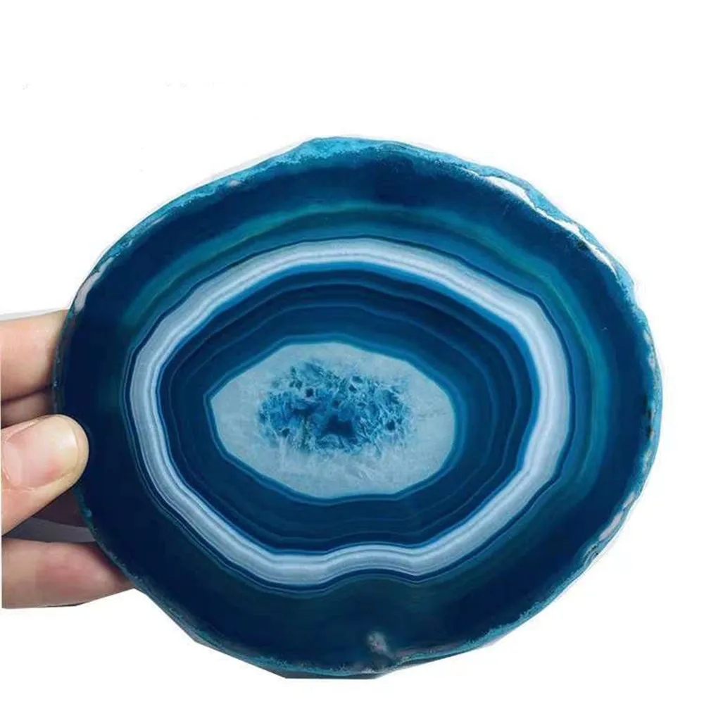 

Natural agate board crystal chip blue crystal mineral coaster healing healing reiki decoration