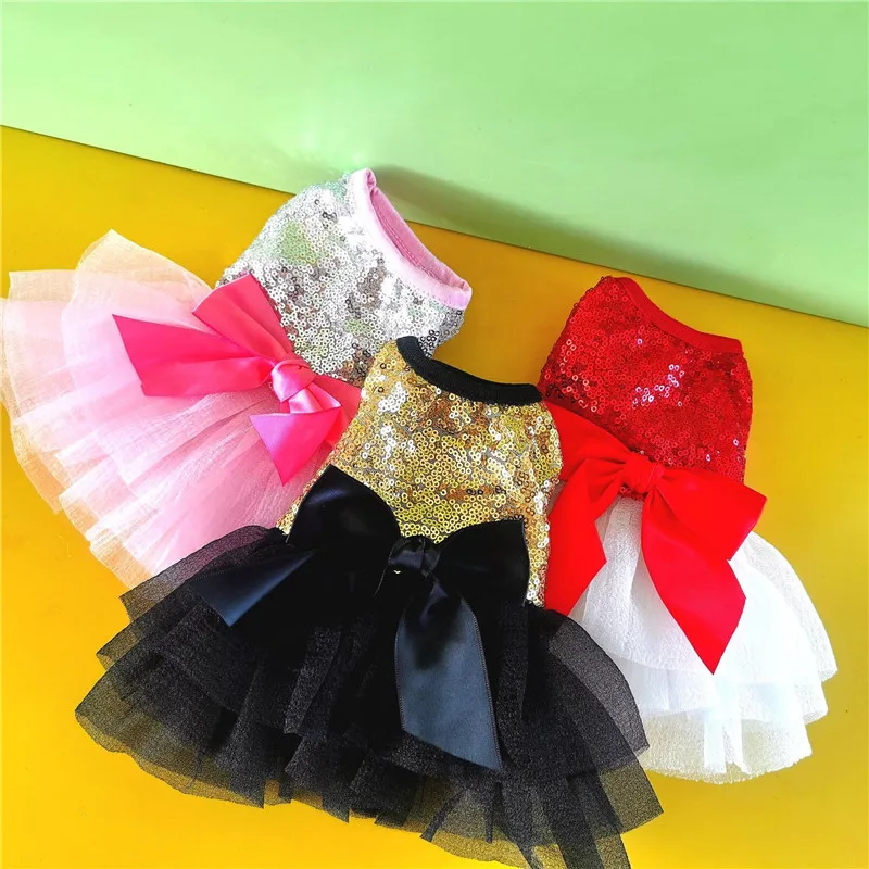 

Cute Bow Princess Pet Clothes Sequin Dress Small Medium Cat Dog Clothes Pet Supplies Dog Skirts Wedding Pet Accessory